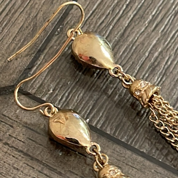 Boutique Style Long Dangle Chain Rhinestone Earrings, Gold-tone - Picture 13 of 15